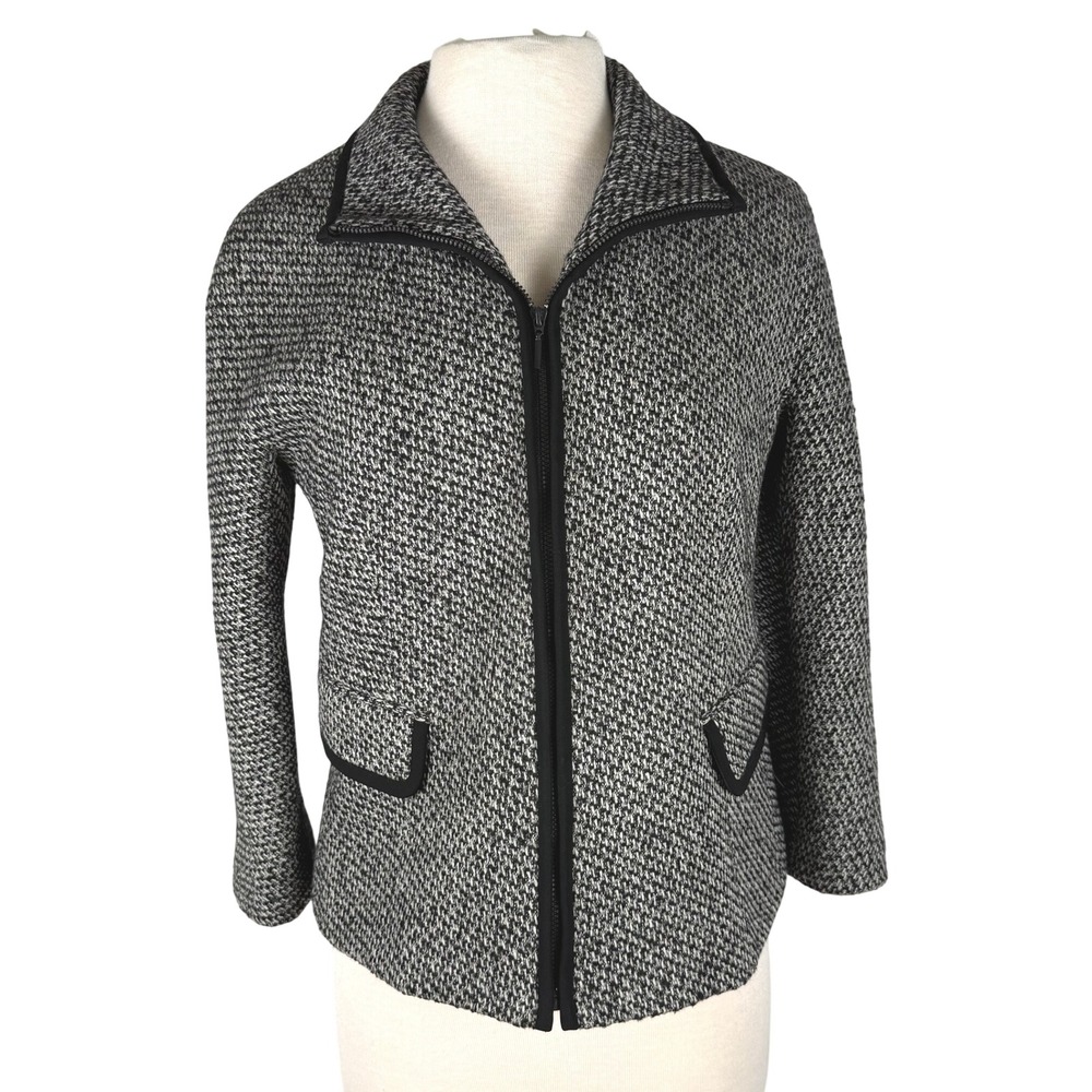 Lafayette 148 NY Wool Cashmere Camel Hair Tweed Zip Funnel Neck Jacket - Size 8